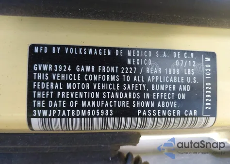 2013 Volkswagen Beetle 2.5L from USA, damaged, VIN 3VWJP7AT8DM605983